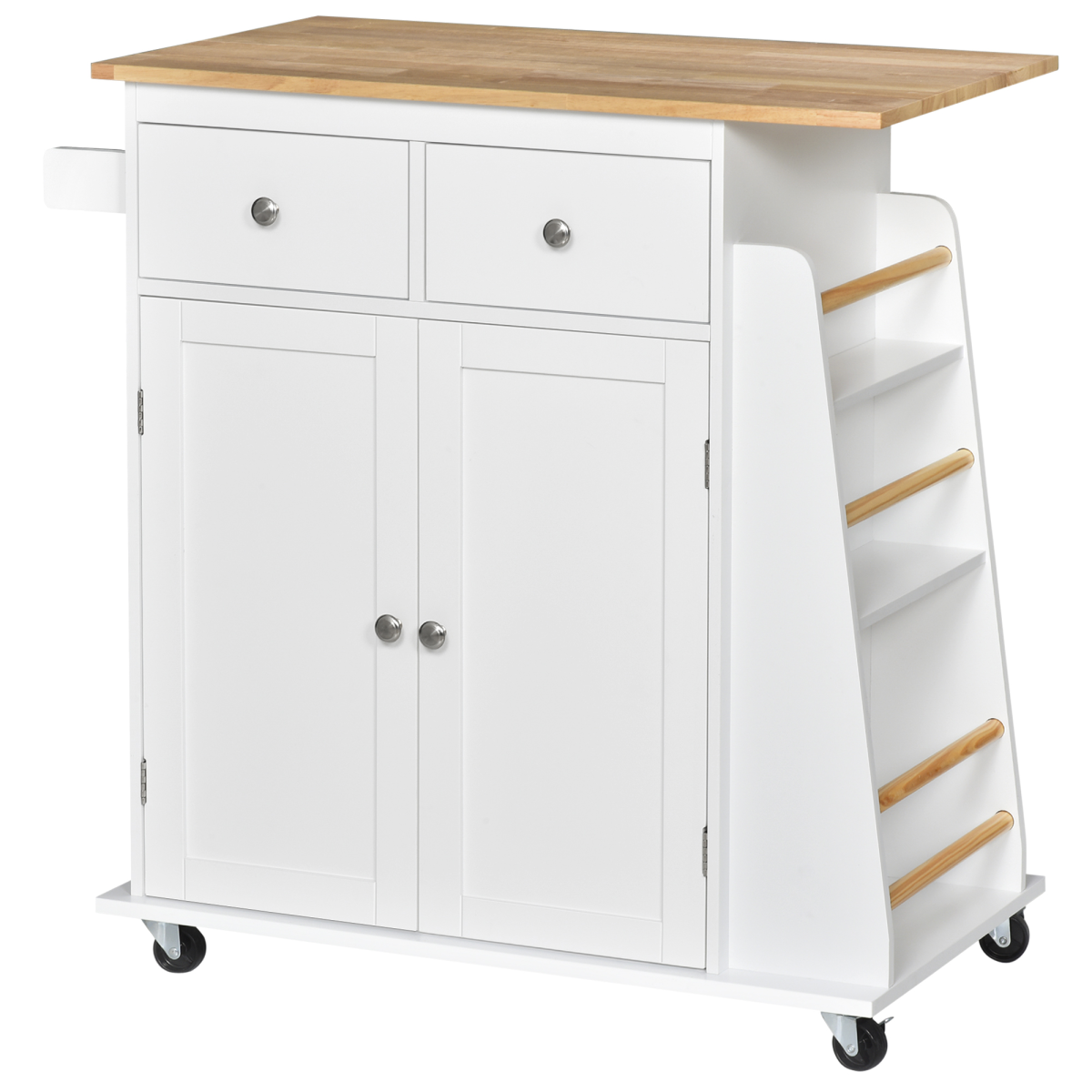 Kitchen Island Storage Rubber Wood Top, 3-Tier Spice Rack,